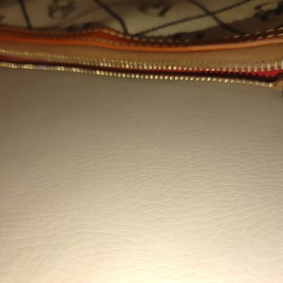 Dooney Bourke Monogram Wristlet Beige Brown Leather Trim Canvas Small Purse - Picture 9 of 9